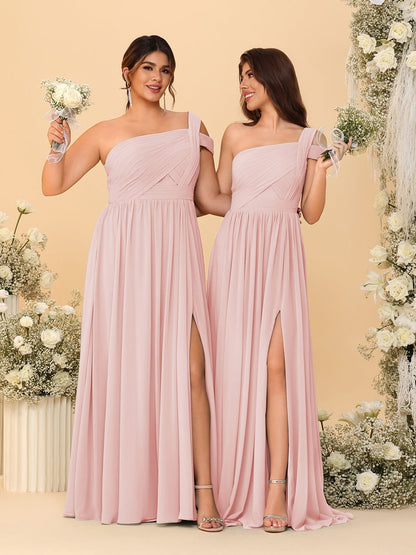 Robes de Demoiselle d'Honneur Ligne A/Princesse à Une Épaule sans Manches Longueur Sol avec Fente Latérale et Plis