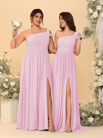 Robes de Demoiselle d'Honneur Ligne A/Princesse à Une Épaule sans Manches Longueur Sol avec Fente Latérale et Plis