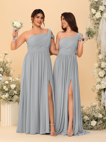 Robes de Demoiselle d'Honneur Ligne A/Princesse à Une Épaule sans Manches Longueur Sol avec Fente Latérale et Plis
