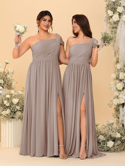 Robes de Demoiselle d'Honneur Ligne A/Princesse à Une Épaule sans Manches Longueur Sol avec Fente Latérale et Plis