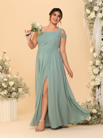 Robes de Demoiselle d'Honneur Grande Taille Ligne A/Princesse à Une Épaule sans Manches Longueur Au Sol Plissées avec Fente Latérale