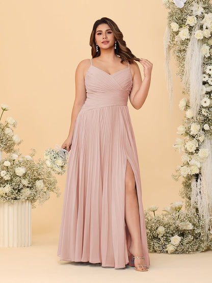 Robes de Demoiselle d'Honneur Cintrées à Bretelles Fines sans Manches avec Fente Latérale Style A-Line/Princesse