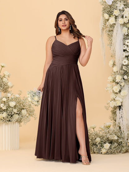 Robes de Demoiselle d'Honneur Cintrées à Bretelles Fines sans Manches avec Fente Latérale Style A-Line/Princesse
