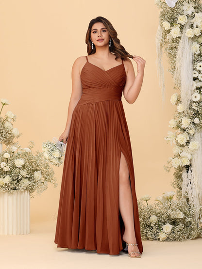 Robes de Demoiselle d'Honneur Cintrées à Bretelles Fines sans Manches avec Fente Latérale Style A-Line/Princesse