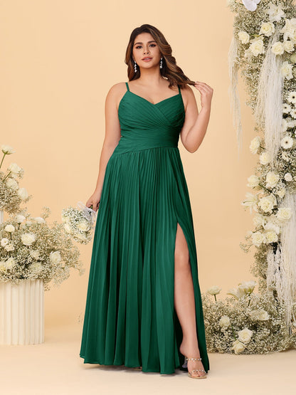 Robes de Demoiselle d'Honneur Cintrées à Bretelles Fines sans Manches avec Fente Latérale Style A-Line/Princesse