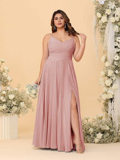 Robes de Demoiselle d'Honneur Cintrées à Bretelles Fines sans Manches avec Fente Latérale Style A-Line/Princesse
