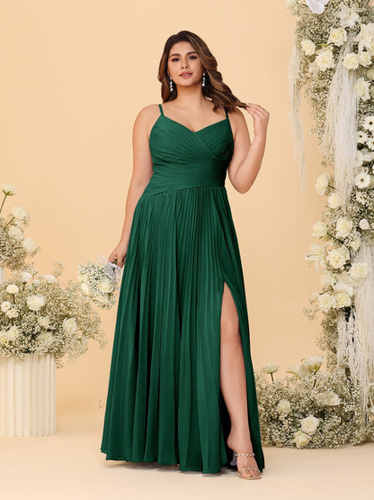 Robes de Demoiselle d'Honneur Cintrées à Bretelles Fines sans Manches avec Fente Latérale Style A-Line/Princesse