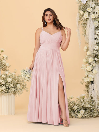 Robes de Demoiselle d'Honneur Cintrées à Bretelles Fines sans Manches avec Fente Latérale Style A-Line/Princesse