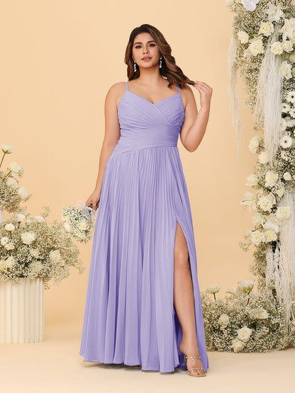 Robes de Demoiselle d'Honneur Cintrées à Bretelles Fines sans Manches avec Fente Latérale Style A-Line/Princesse