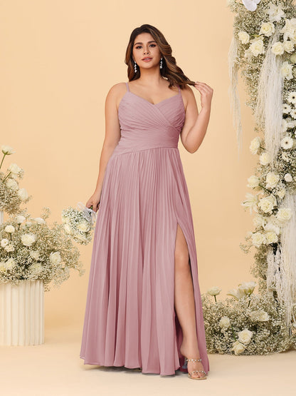 Robes de Demoiselle d'Honneur Cintrées à Bretelles Fines sans Manches avec Fente Latérale Style A-Line/Princesse