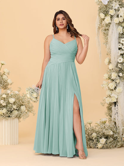 Robes de Demoiselle d'Honneur Cintrées à Bretelles Fines sans Manches avec Fente Latérale Style A-Line/Princesse