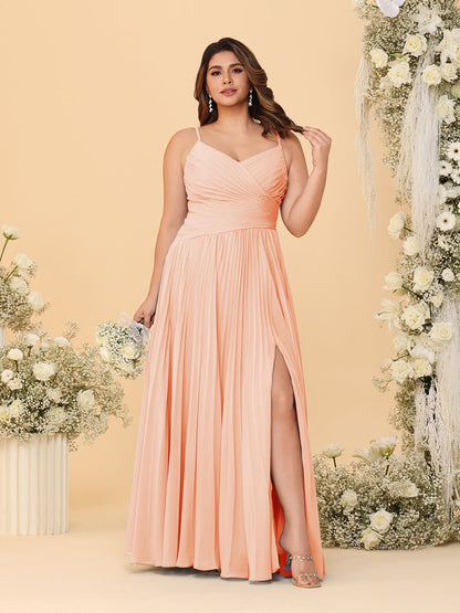 Robes de Demoiselle d'Honneur Cintrées à Bretelles Fines sans Manches avec Fente Latérale Style A-Line/Princesse