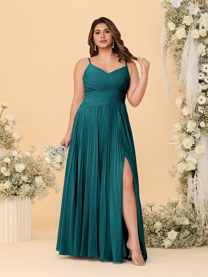 Robes de Demoiselle d'Honneur Cintrées à Bretelles Fines sans Manches avec Fente Latérale Style A-Line/Princesse