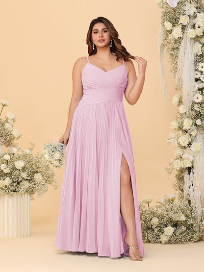 Robes de Demoiselle d'Honneur Cintrées à Bretelles Fines sans Manches avec Fente Latérale Style A-Line/Princesse