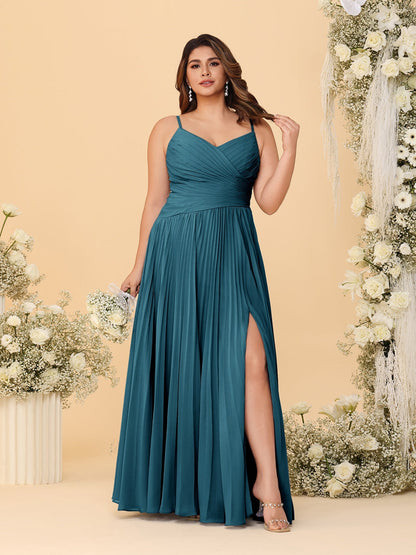 Robes de Demoiselle d'Honneur Cintrées à Bretelles Fines sans Manches avec Fente Latérale Style A-Line/Princesse