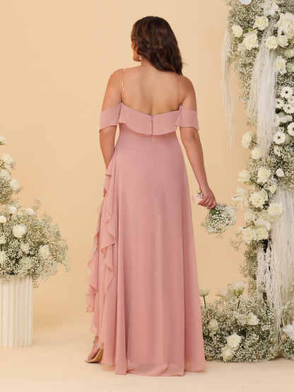 Robes de Demoiselle d'Honneur Grande Taille Ligne A/Princesse Décolleté Bardot avec Volants