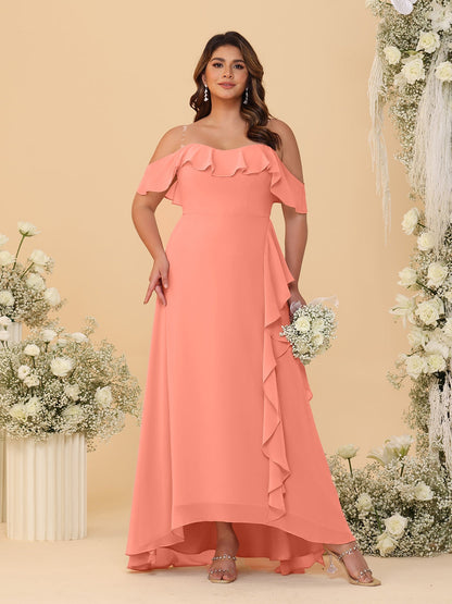 Robes de Demoiselle d'Honneur Grande Taille Ligne A/Princesse Décolleté Bardot avec Volants