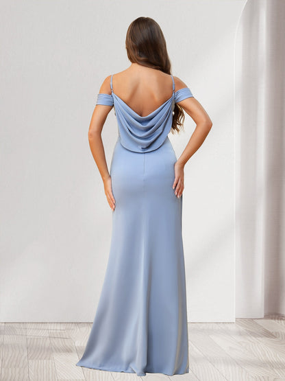 Robes de demoiselle d'honneur fourreau/colonne, épaules dénudées, longueur au sol, avec fente latérale