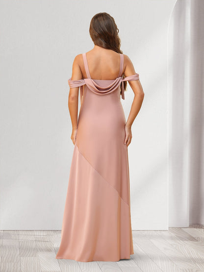 Robes de demoiselle d'honneur fourreau/colonne, épaules dénudées, longueur au sol, avec nœuds