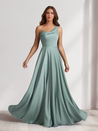 Robes de demoiselle d'honneur coupe trapèze/princesse, une épaule, longueur ras du sol, avec poches