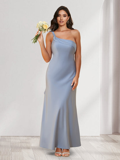 Robes de demoiselle d'honneur fourreau/colonne, une épaule, longueur cheville