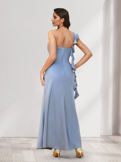 Robes de demoiselle d'honneur fourreau/colonne, une épaule, longueur cheville