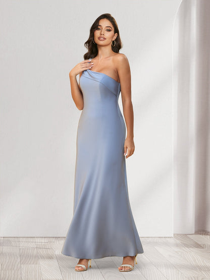 Robes de demoiselle d'honneur fourreau/colonne, une épaule, longueur cheville
