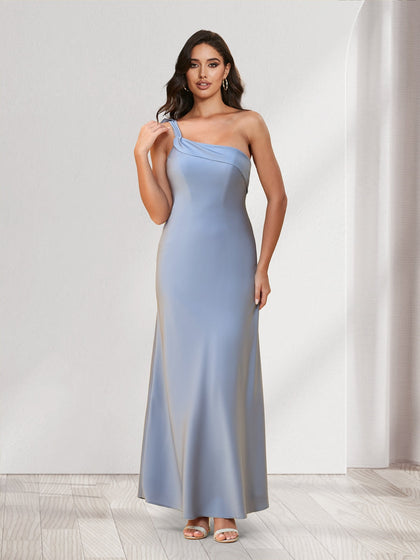 Robes de demoiselle d'honneur fourreau/colonne, une épaule, longueur cheville
