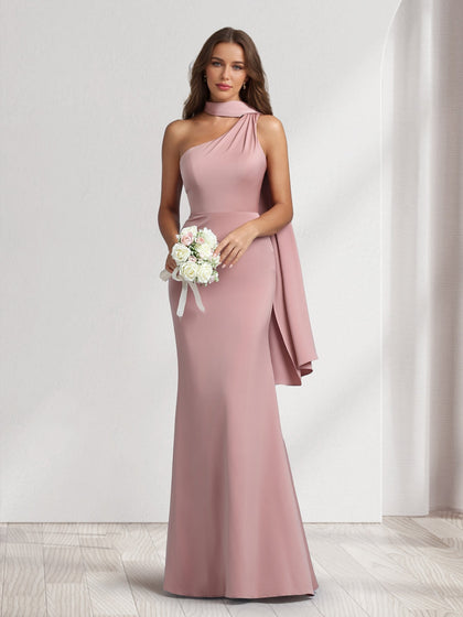 Robes maxi fourreau/colonne, dos nu, longues, avec écharpe de cou