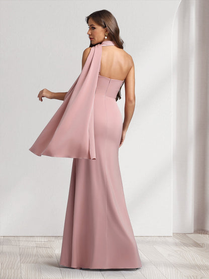 Robes maxi fourreau/colonne, dos nu, longues, avec écharpe de cou