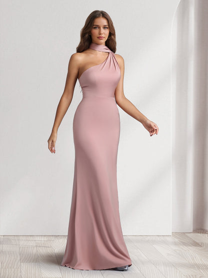 Robes maxi fourreau/colonne, dos nu, longues, avec écharpe de cou