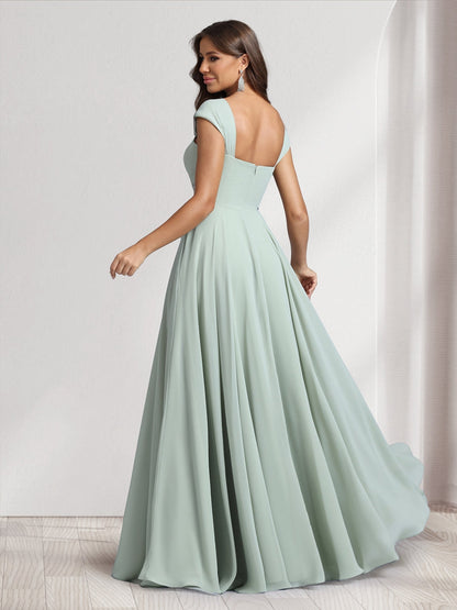 Robes de demoiselle d'honneur coupe trapèze/princesse, col carré, longueur ras du sol, avec poches