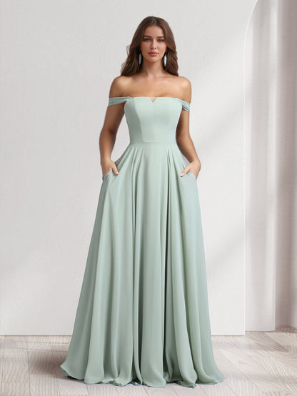 Robes de demoiselle d'honneur coupe trapèze/princesse, col carré, longueur ras du sol, avec poches