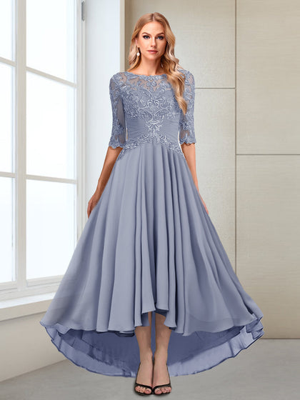 Robes de Mère de la Mariée Asymétriques à Demi-Manches et Décolleté Plongeant, Coupe A-Line/Princesse
