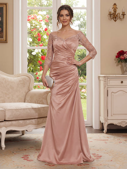 Robe Mère de la Mariée Trompette/Sirène Hors de l'épaule Manches Longues Longueur Sol avec Appliques