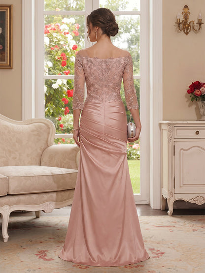 Robe Mère de la Mariée Trompette/Sirène Hors de l'épaule Manches Longues Longueur Sol avec Appliques