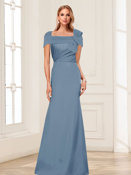 Robes de Mère de la Mariée Trompette/Sirène à Col Carré et Manches Courtes avec Fronces