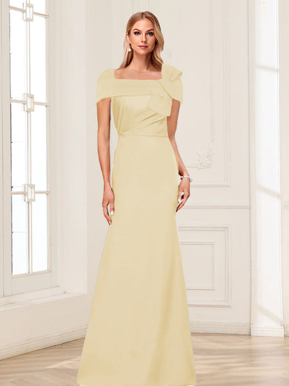 Robes de Mère de la Mariée Trompette/Sirène à Col Carré et Manches Courtes avec Fronces