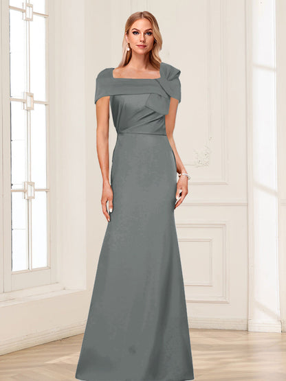 Robes de Mère de la Mariée Trompette/Sirène à Col Carré et Manches Courtes avec Fronces