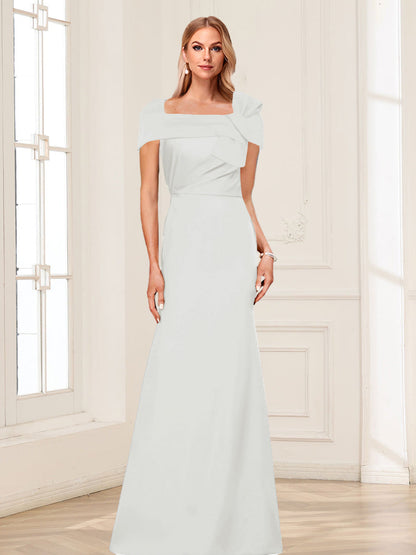 Robes de Mère de la Mariée Trompette/Sirène à Col Carré et Manches Courtes avec Fronces