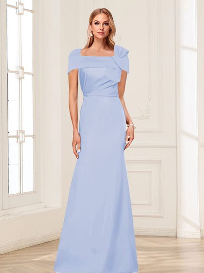 Robes de Mère de la Mariée Trompette/Sirène à Col Carré et Manches Courtes avec Fronces
