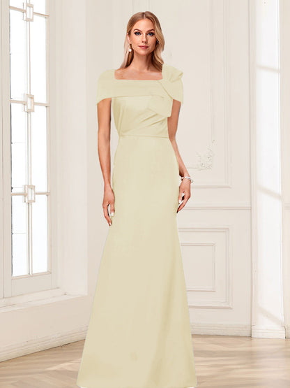 Robes de Mère de la Mariée Trompette/Sirène à Col Carré et Manches Courtes avec Fronces