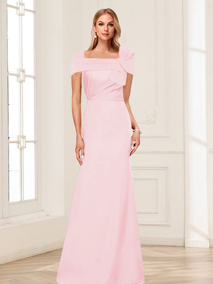 Robes de Mère de la Mariée Trompette/Sirène à Col Carré et Manches Courtes avec Fronces