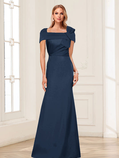 Robes de Mère de la Mariée Trompette/Sirène à Col Carré et Manches Courtes avec Fronces