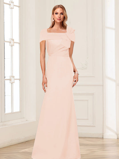 Robes de Mère de la Mariée Trompette/Sirène à Col Carré et Manches Courtes avec Fronces