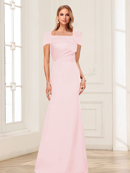 Robes de Mère de la Mariée Trompette/Sirène à Col Carré et Manches Courtes avec Fronces