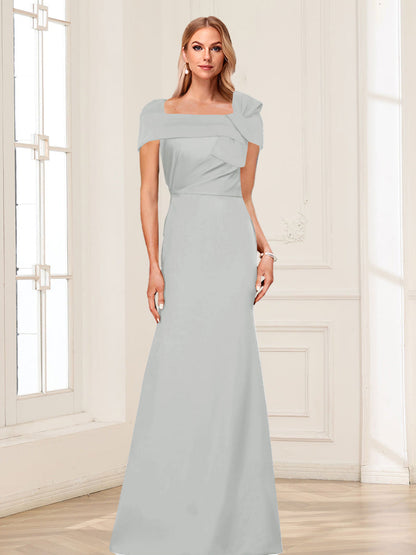 Robes de Mère de la Mariée Trompette/Sirène à Col Carré et Manches Courtes avec Fronces