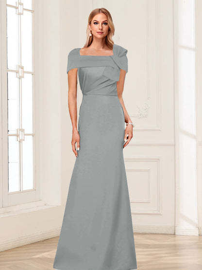 Robes de Mère de la Mariée Trompette/Sirène à Col Carré et Manches Courtes avec Fronces