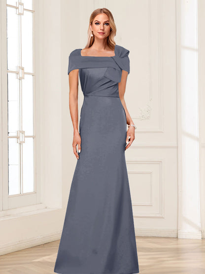 Robes de Mère de la Mariée Trompette/Sirène à Col Carré et Manches Courtes avec Fronces