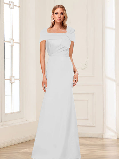Robes de Mère de la Mariée Trompette/Sirène à Col Carré et Manches Courtes avec Fronces